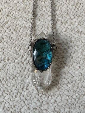 Clear Quartz pendant with Labradorite Crystal